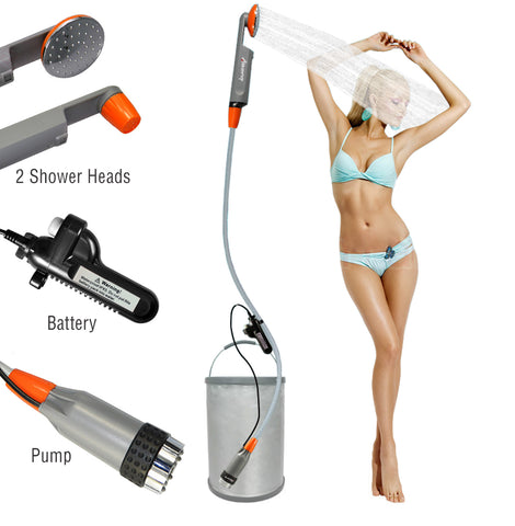 Portable Camping Shower Pump with USB Rechargeable Battery 6-Ft Hose freeshipping - CamperGear X